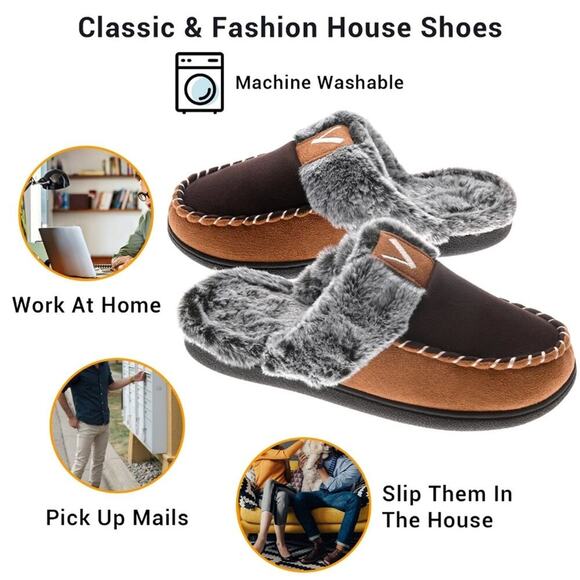 [H161] VONMAY Comfy Fuzzy House Memory Slipper Foam Slip - Warm Moccasin Style - Picture 6 of 12